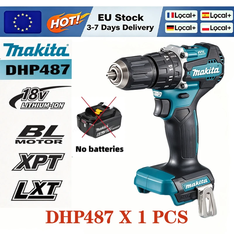 MAKITA 18V DHP487Z, trapano a percussione senza spazzole, utensile elettrico a batteria, cacciavite elettrico, compatibile con batterie Makita 18V, capacità di punte da 3-13 mm.