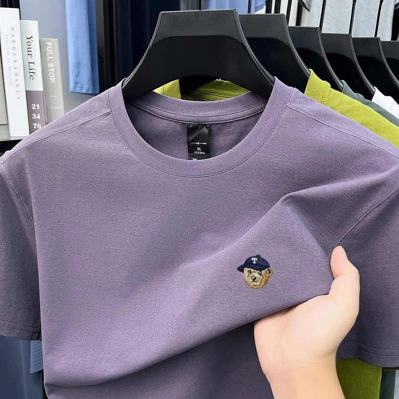 Light luxury men's short sleeve round neck T-shirt high-quality brand fashion cartoon animal embroidery summer casual new top