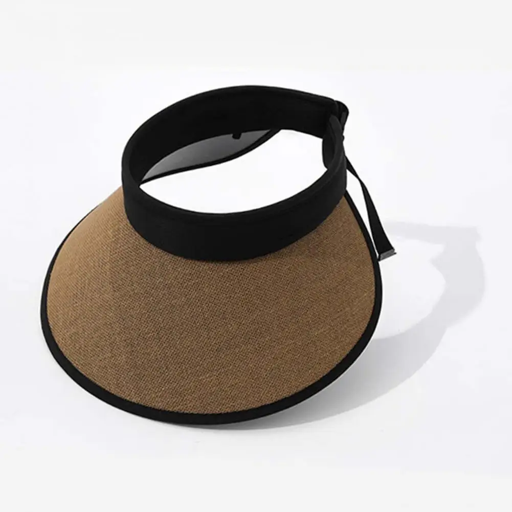 Sun Hat Breathable Empty Top Wrap Type Adjustable Buckle Double Layers Sun-proof Foldable Women Wide Brim Straw Visor Sun Hat