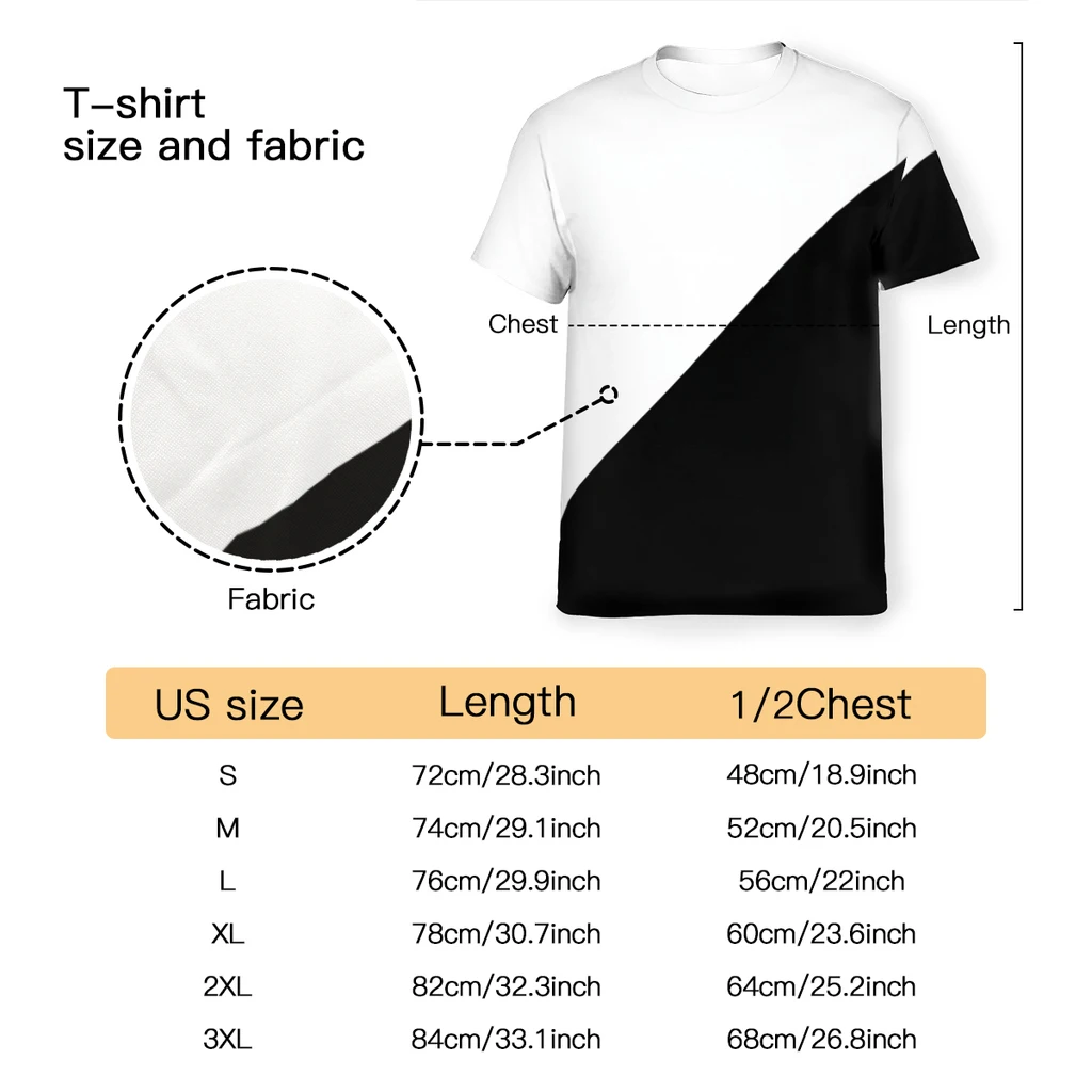 Diagonal Half White And Black Polyester TShirts Color Men Harajuku Tops Thin T Shirt Round Neck