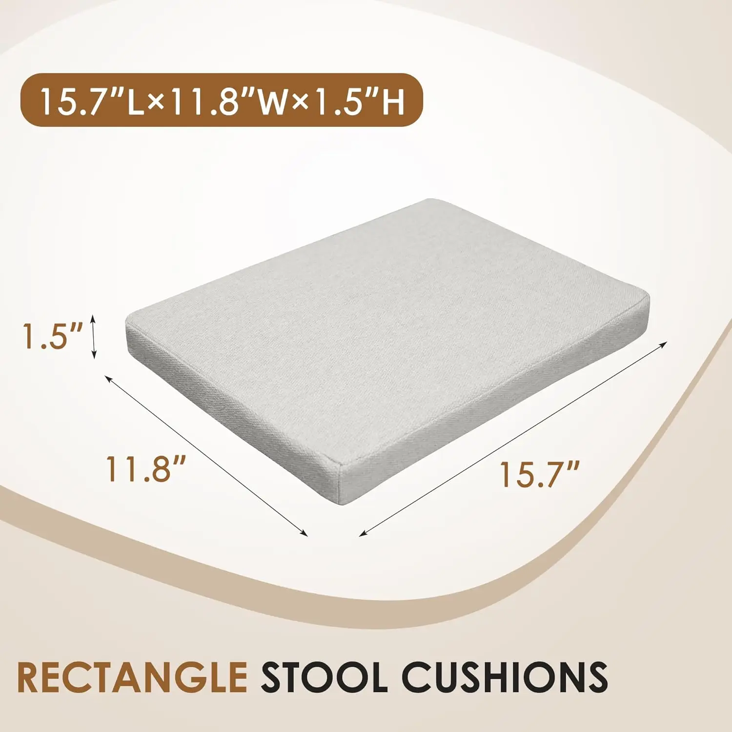 

Set Of 2 Off White Rectangle Bar Stool Cushions, Non-Slip, High-Density, Washable, 15.711.81.5In
