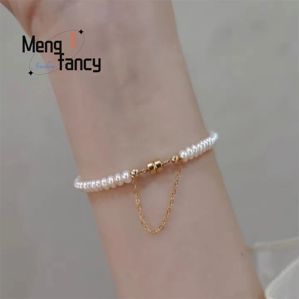 Small Particle Flat Round Strong Freshwater Pearl Bracelet Fashionable Anti-Loss Chain, Design Sense Pearl Bracelet Best Selling