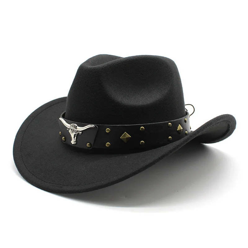 New Women's Men's Wool Western Cowboy Hat For Gentleman Lady Winter Autumn Jazz Cowgirl Cloche Sombrero Caps 2 Big Size