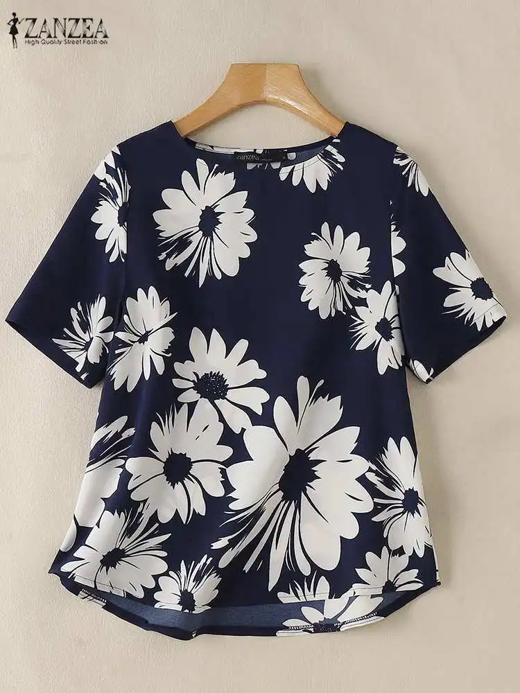 ZANZEA 2024 Summer Floral Printed Blouse Women Short Sleeve Work Shirt Casual O Neck Blusas Mujer Bohemian Loose Holiday Tops