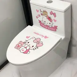 Pegatina de inodoro de dibujos animados de Hello Kitty Sanrio, calcomanía divertida para tapa de inodoro, autoadhesiva impermeable, decoración de inodoro, calcomanía de pared