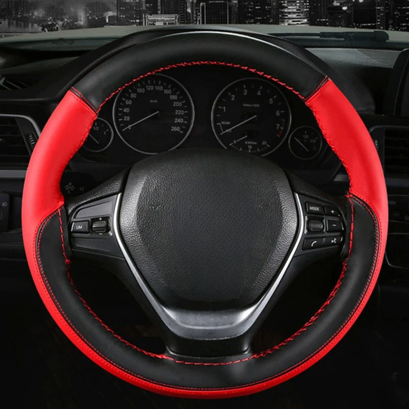 Braid On Steering Wheel Artificial leather Car Steering Wheel Cover With Needles and Thread Diameter 38cm Steering cover couvre