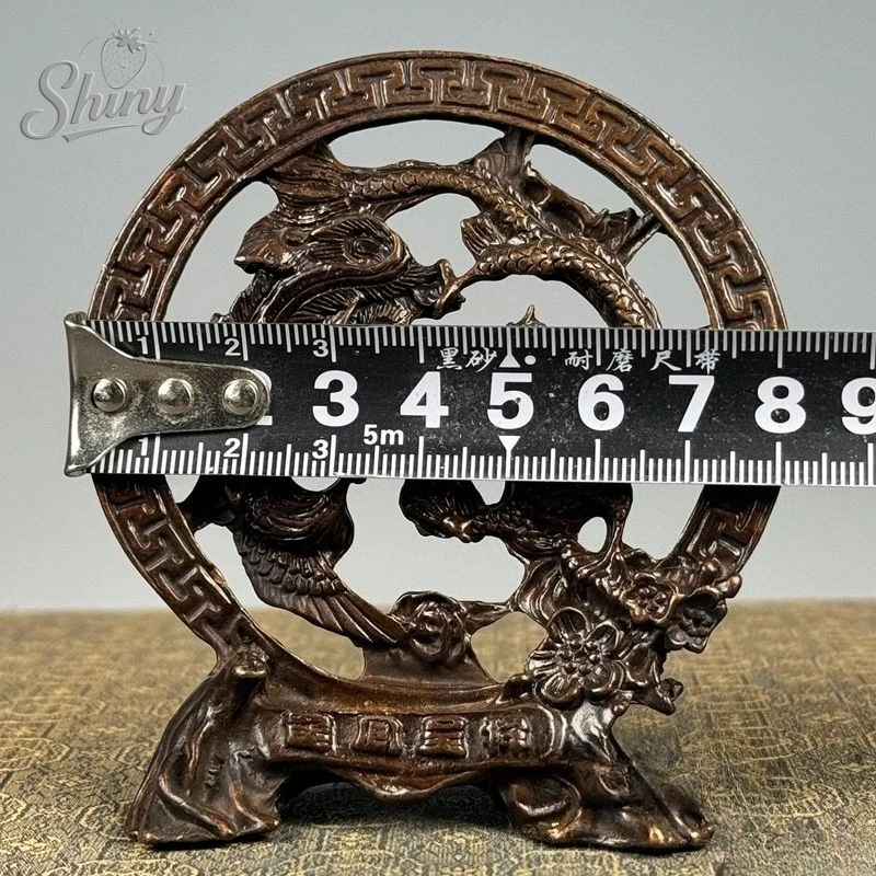 Antique Purple Copper Dragon and Phoenix Statues Chinese Ancient Wedding Room Ornament  Retro Home Decoration Sculptures
