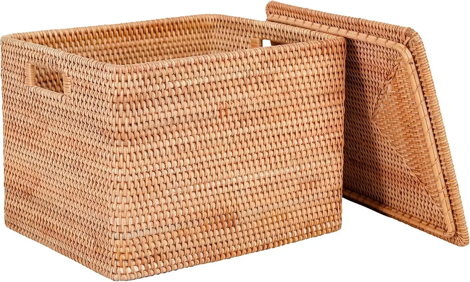 Basket With Lid, Large Lidded Basket For Storage Rattan Box(15.7