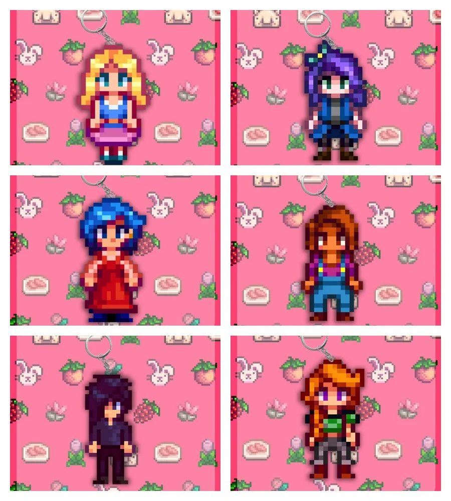 Stardew Valley Acrylic Keychain - 6cm Cute Farmer/Abigail/Sebastian Design, Keys, Backpack,&Daily Deco, Perfect Birthday Gift