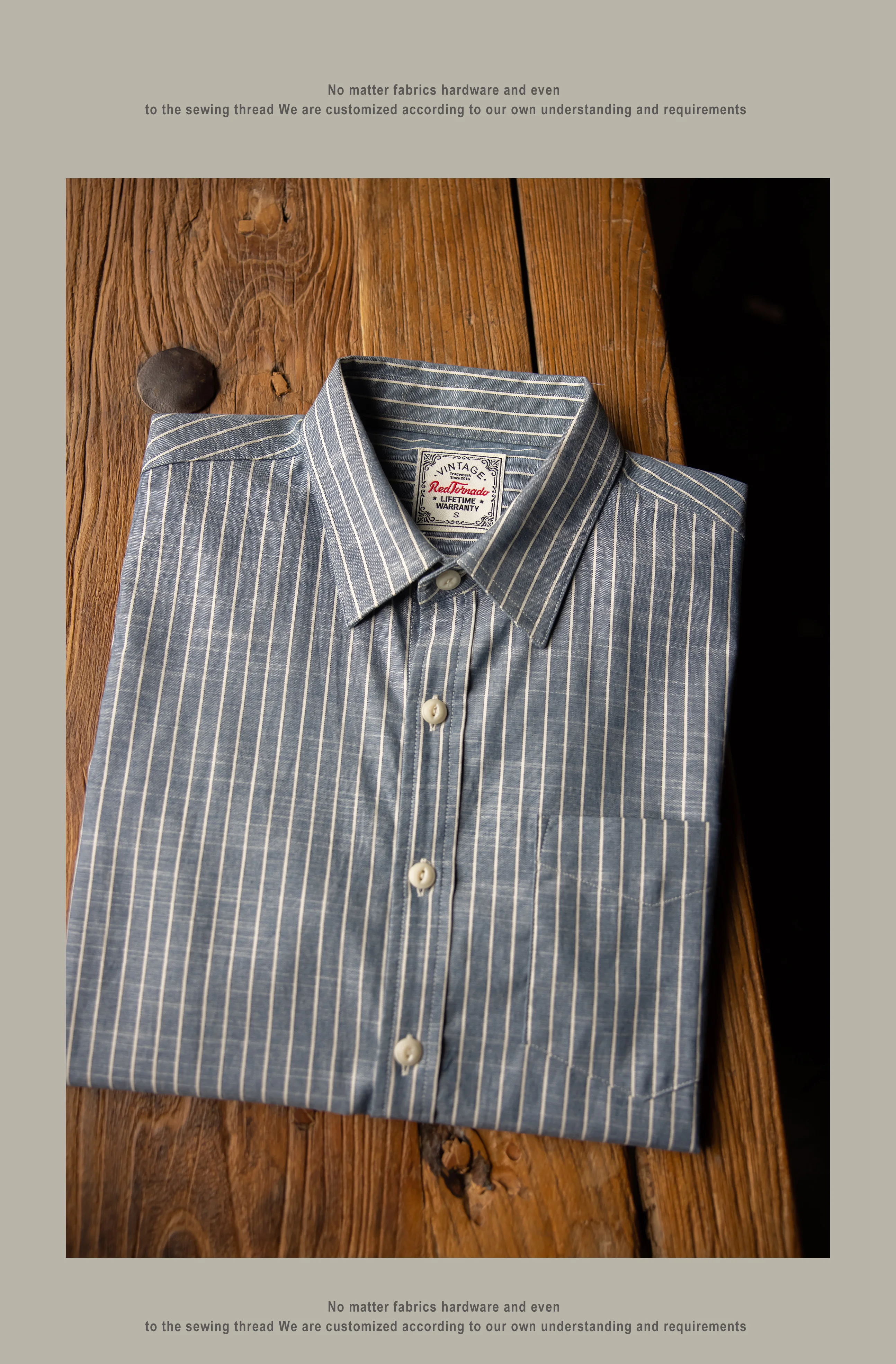 Short-sleeved Vertical Striped Shirt Americana Khaki Vintage Retro Jacket Summer Pure Cotton Shirts for Men New Arrival