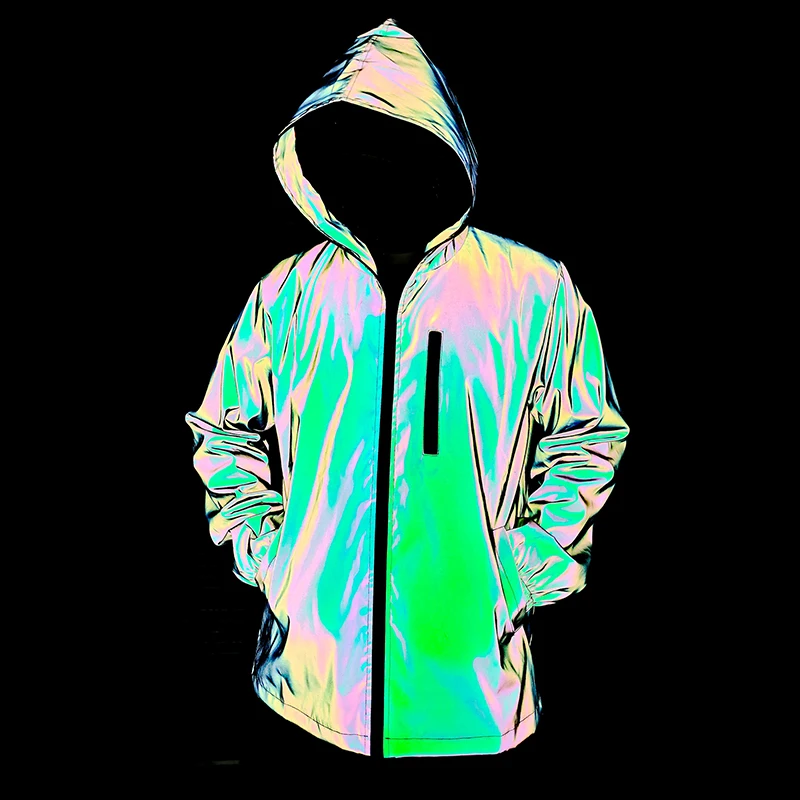 Men's Night Reflective Windproof Hooded Jacket Hip-hop Streetwear Couple Trend Coat for Outdoor Cycling Jogging Safety Clothing 9 S3f12202e9ccd470eaef7a0f5182602dd1