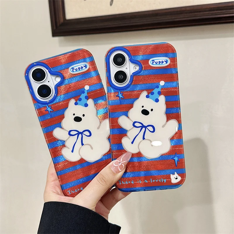 

Creative blue hat white dog Phone Case For iPhone 16 15 Pro 12 13 14 Pro Max Protective Cover Shockproof Cases 16 Max Funda 14