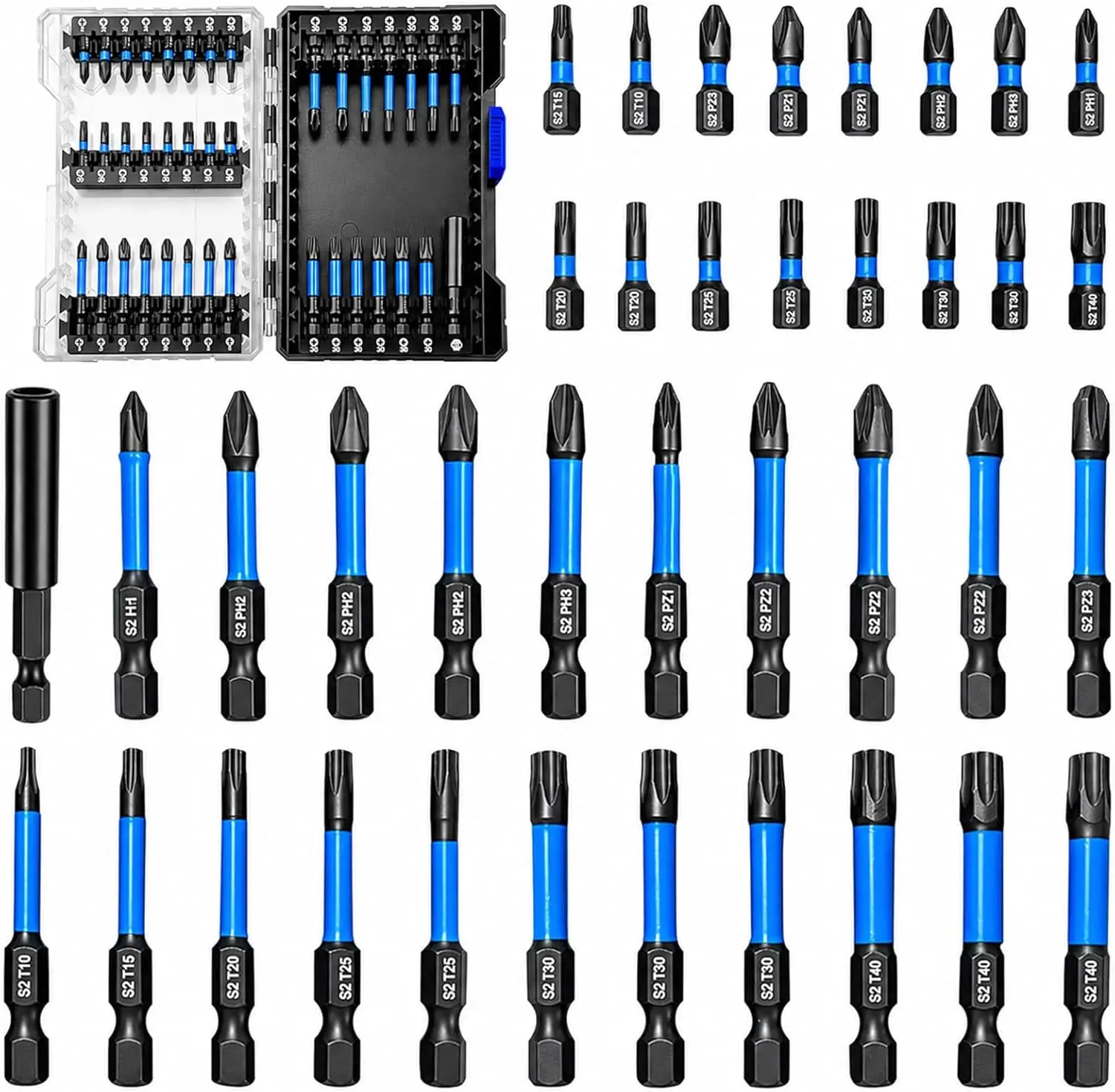 

38pcs Impact Driver Bit Set, Magnetic S2 Screwdriver Bits, Hex Key, Phillips, Pozidriv & Torx, 1/4" Hex Shank for Electric Screwdriver