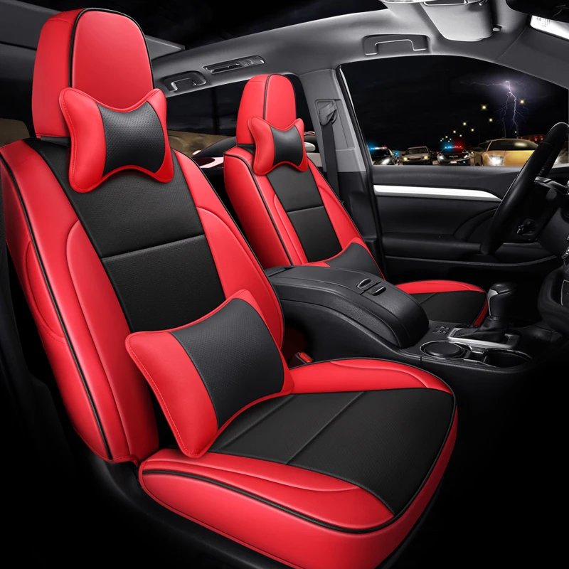 Custom Fit  Car Seat Cover For Toyota Highlander 2015 - 2018 Years Second Row 40/60 Split，Luxury Leatherette (Black/Red)-5 Seats