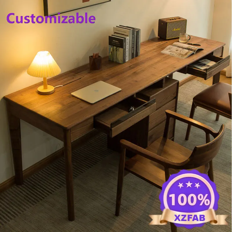 Customizable Black Walnut Solid Wood Double One Against the Wall Computer Learning Bookcase