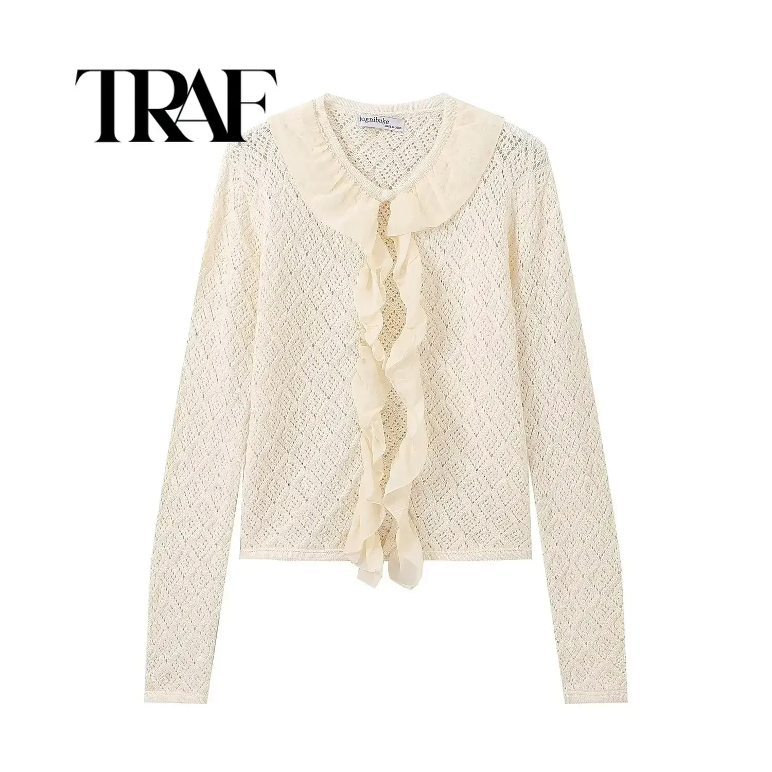 

TRAF Sweet Knitwear Sweater for Women Fall Winter Clothing Peter Pan Collar Knitted Cropped Pullovers Pull Femme ﻿4331/101