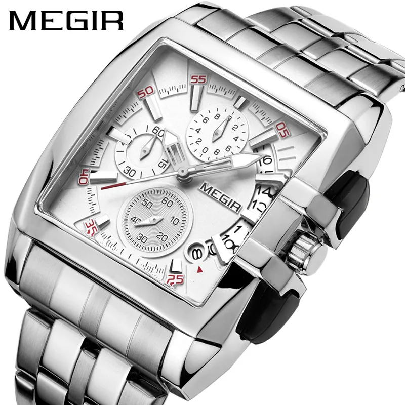 

MEGIR 2018 Men Quartz Watch Fashion Leisure Business Date Display Silvery Stainless Steel Strap Wrist Watches for Male Gift