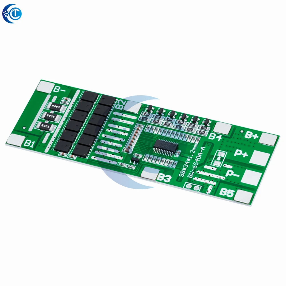 24V 6S 40A 18650 Li-Ion Lithium Battery Poretect Board Solar Lighting BMS PCB with Balance for Ebike Scooter