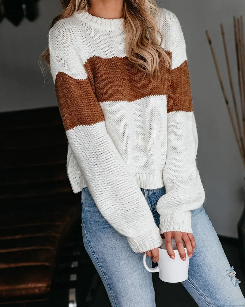 Dames Tops Met Lange Mouwen Vakantie Pullover Patchwork Trui 2023 Herfst Winter Boho Trui Breigoed Dames Casual Stijlvolle Kleding