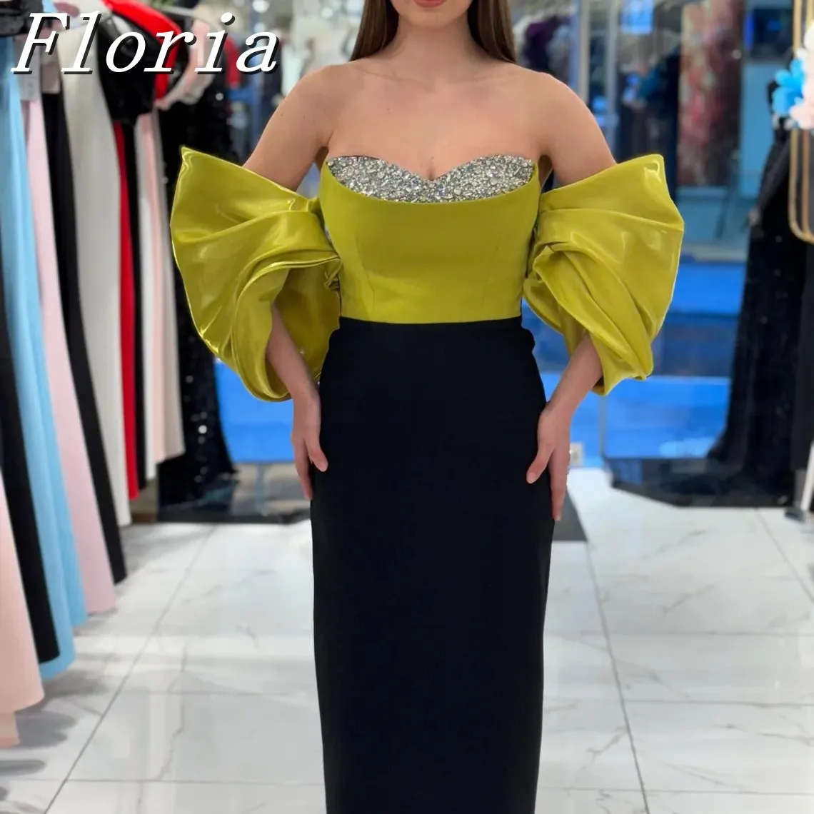 

New Short Sleeves Mermaid Sequin Evening Dress Chic Contrast Color Prom Gown Robes De Soirée Customized 2025 New Dresses