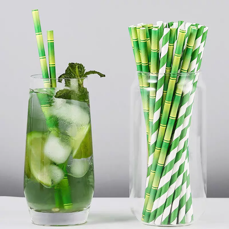 

New Bamboo Paper Straws for Kids Birthday Wedding Decoration Party Straws Creative Paper Drinking Straws Green 100pcs/lot