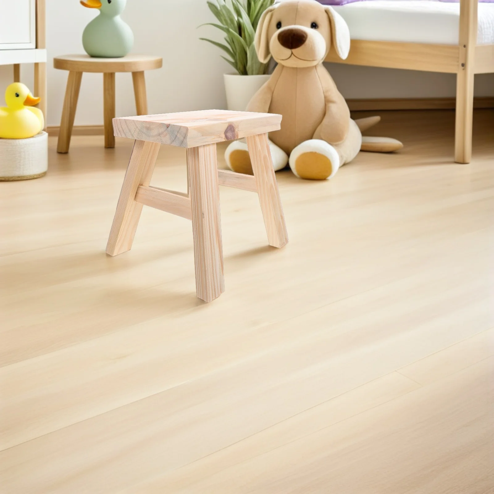 

Beige Solid Wood Children's Stool Small Wooden Step Stool Heavy Duty Wide Footrest Bathroom Toilet Kids' Step Stools
