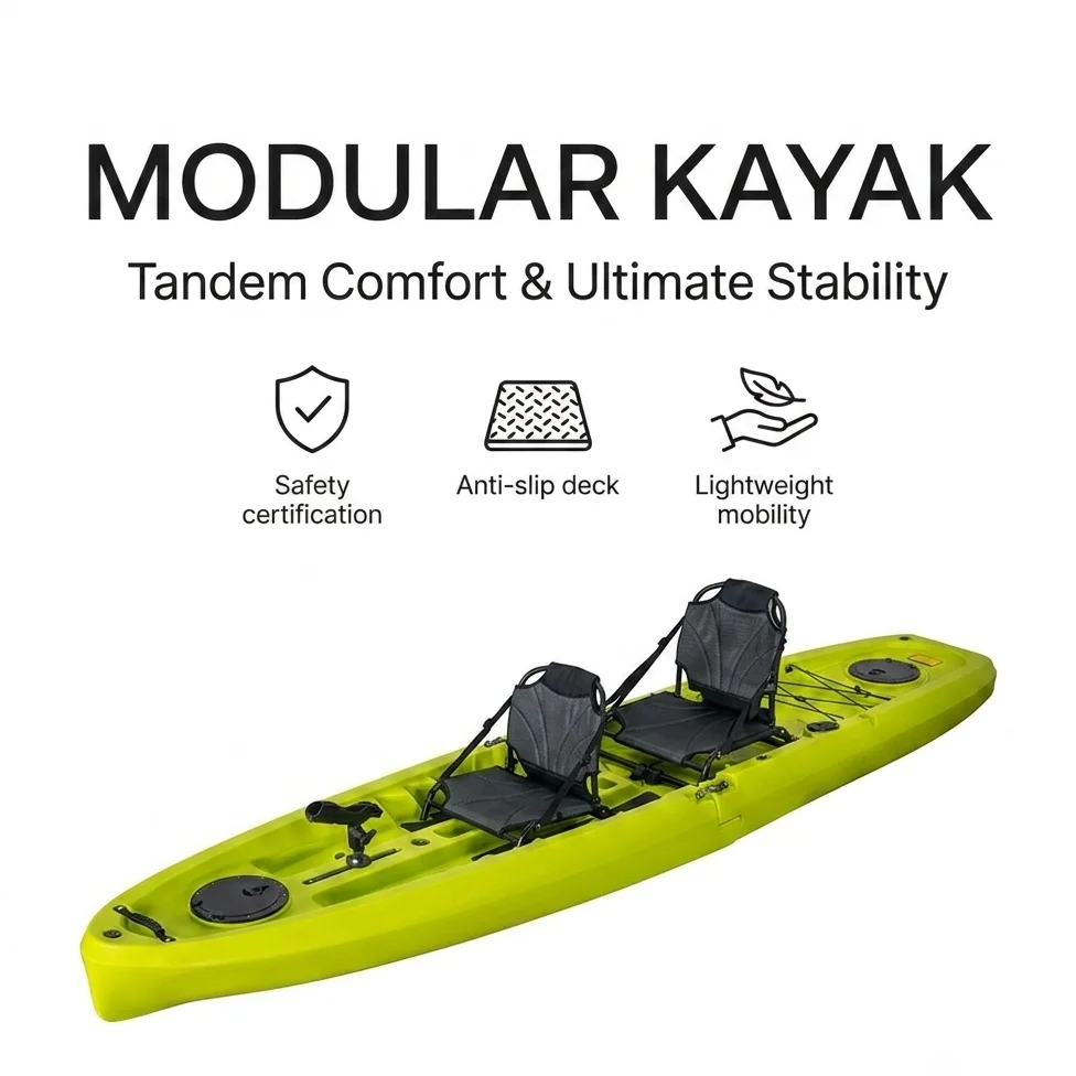 Wholesale Lime Green Modular Tandem Sit on Top Fishing Kayak Non Slip Deck Frame Chair PE Polyethylene Canoe Boat