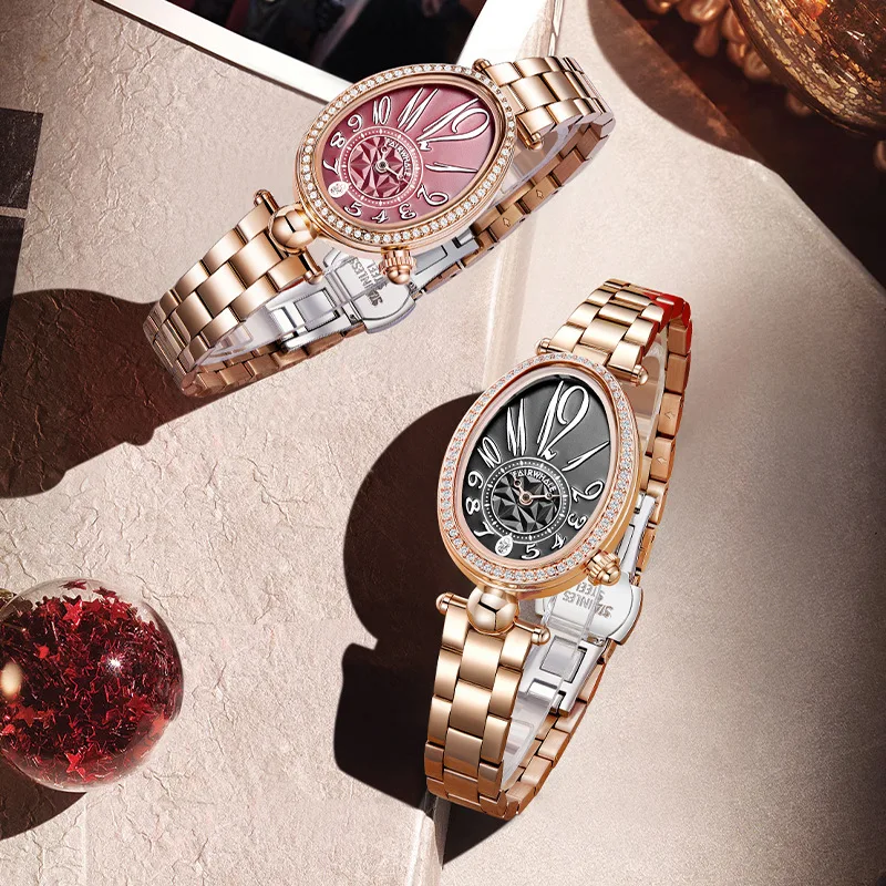 Mark Fairwhale Rose Gold Women's Watch Stainless Steel Strap Waterproof Luxury Diamond Wristwatch Fashion Female Timepiece