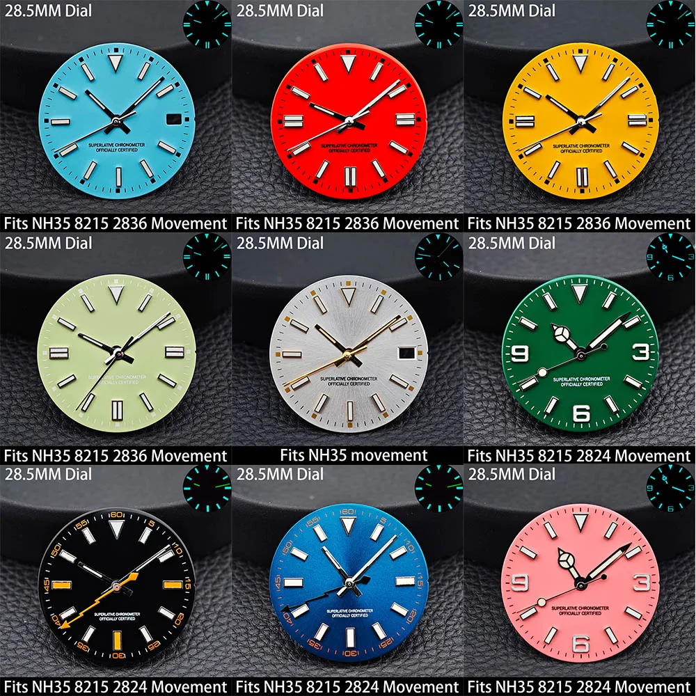 28,5 mm Tiffany Blaugrün Leuchtendes Zifferblatt & Zeiger, Einzel-/ohne Kalenderanzeige, passend für NH35 NH36 ETA2836 Miyota 8215 Uhren-Ersatzteile – Detail 1