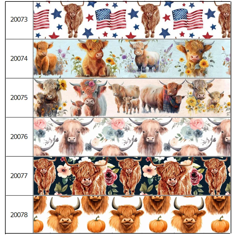 DHK 50yards Highland Cows Printed Grosgrain Ribbon Accessories Material Headwear Decoration DIY Sewing Craft S2279