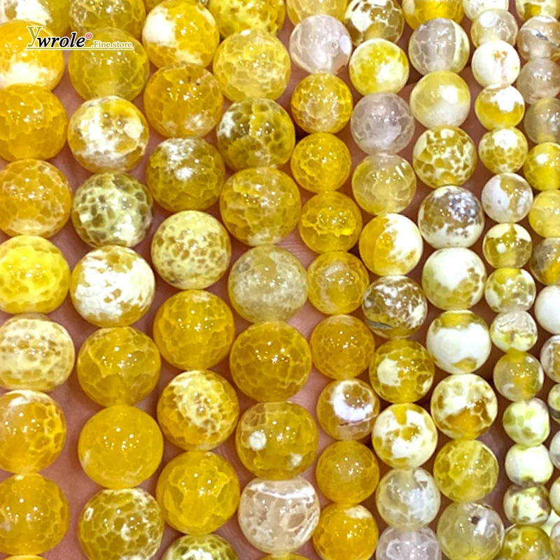 6 8 10mm Round Natural Stone Lemon Yellow Fire Agate Onyx Spacer Beads for Jewelry Making Diy Bracelets Charms Accessories 15''