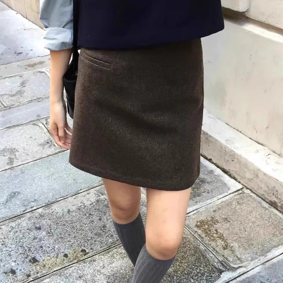 

Универсальная шерстяная юбка А-силуэта с высокой талией в стиле ретро для женщин, модная, весенне-осенняя, сезонная