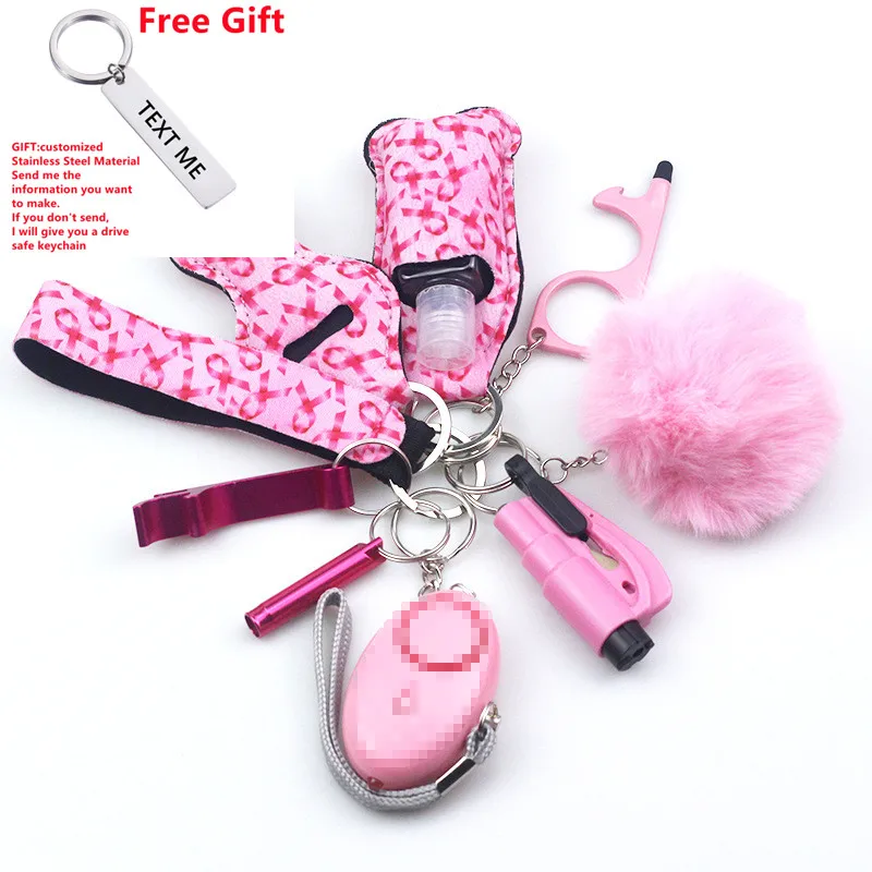 Free Customized Gift 10pcs Women Security Alarm Self-Defence Keychain Set Multi-Function Keyring Girl\'s Safety Insurance Gifts