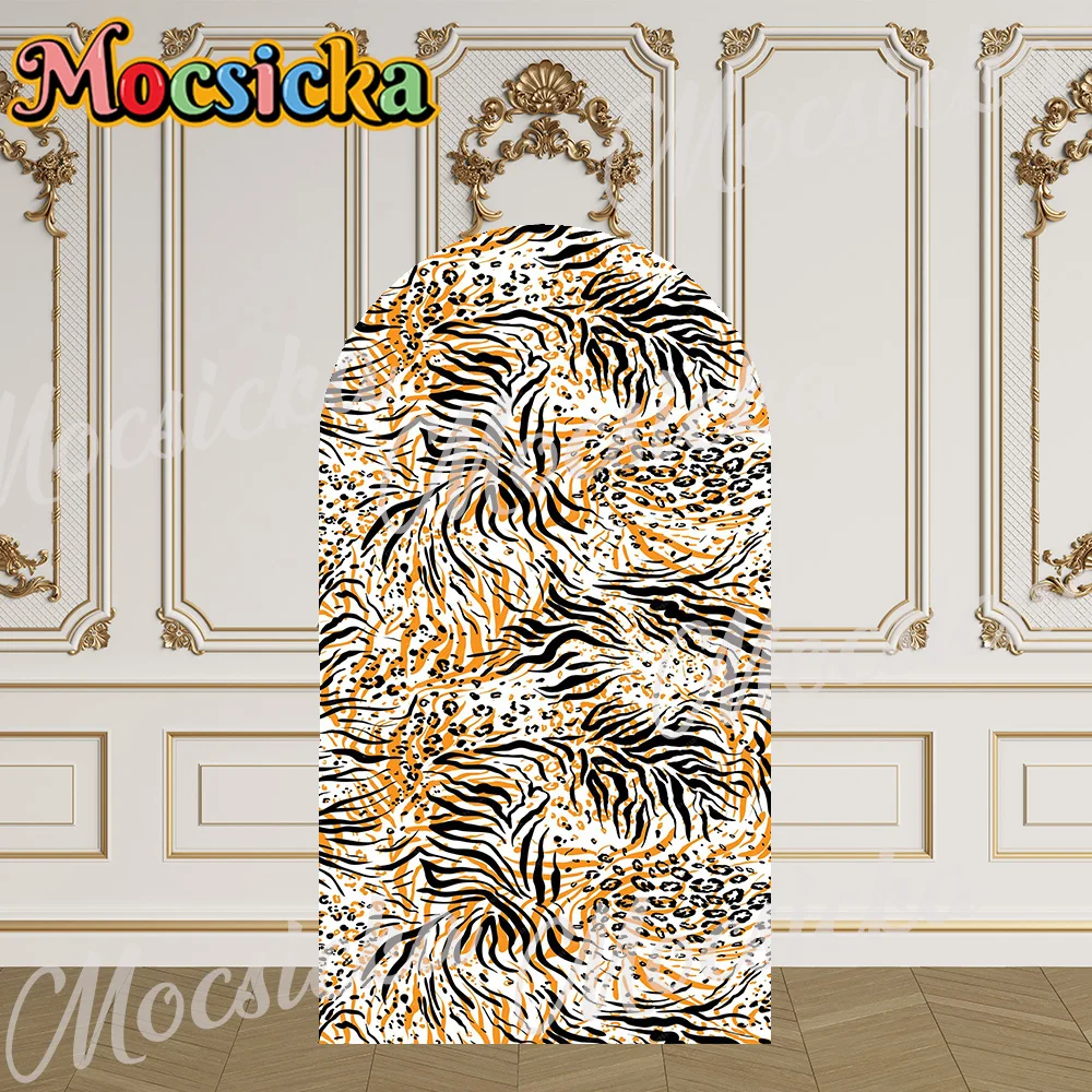Mocsicka 2-сторонний чехол для арки, золотисто-коричневый фон с леопардовым узором, детский душ, арка, стена, детский первый день рождения, выпускной стул