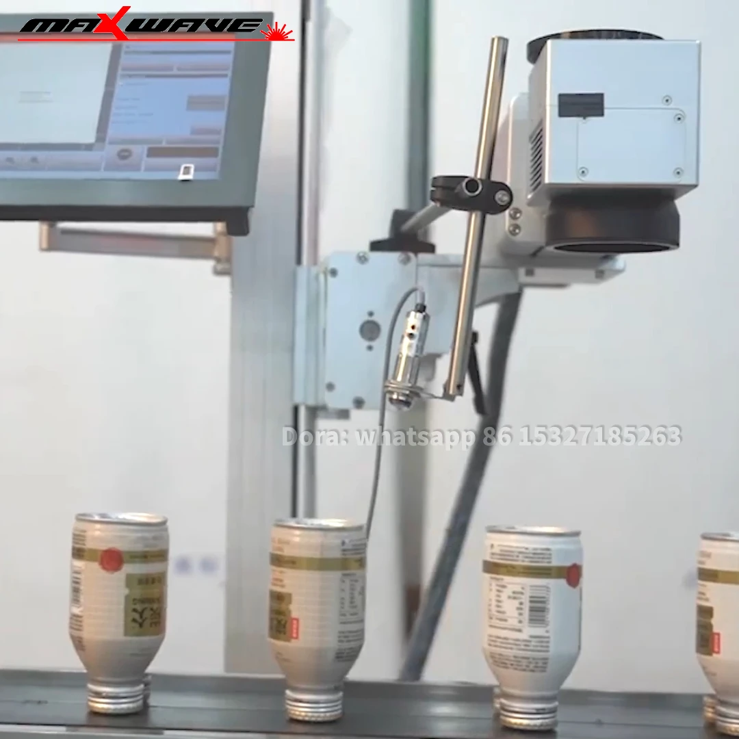 เครื่องเลเซอร์มาร์คกิ้งแบบบินออนไลน์ เครื่องพิมพ์รหัสข้อมูลสําหรับขวดเครื่องดื่ม ถุงบรรจุภัณฑ์ สายผลิตภัณฑ์ เครื่องเลเซอร์แกะสลัก