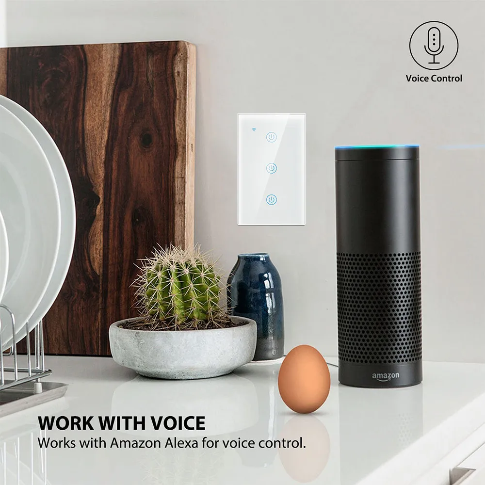 EUA/Austrália Padrão 3gang Controle Remoto WiFi Interruptor de Toque Casa Inteligente Suporta Controle de Voz Versão de Fio Neutro