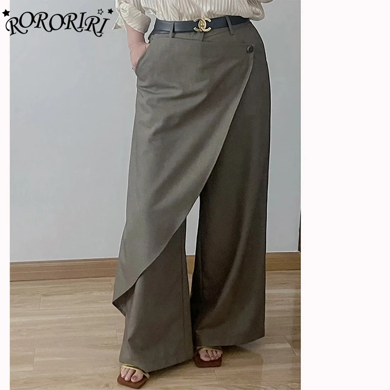 

RORORIRI Irregular Patchwork High Waist Wide Leg Pants for Women Autumn High Waist Straight Loose Full Length Trousers Female