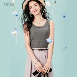 ARTKA 2024 Summer New Women Tops Fashion Casual 3 Colors Knitted Sleeveless Tank O-Neck Slim Short Tank Tops Female BA92043C
