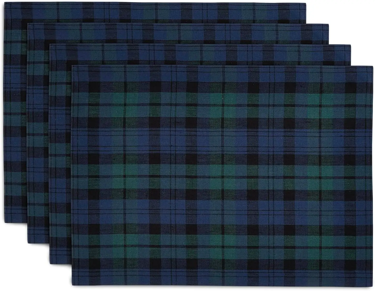 Home Linen Black Grid Placemats Set Of 4-100% Pure Linen Christmas Blue And Green Plaid Placemats