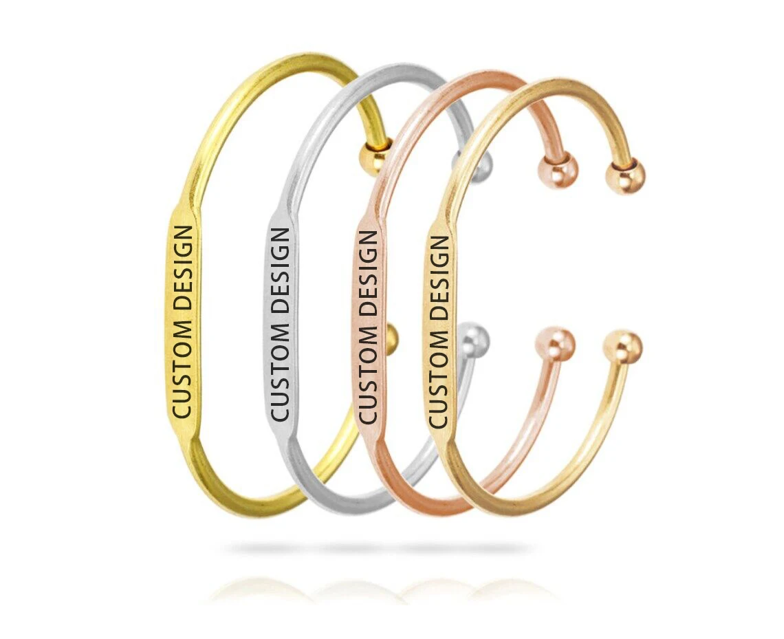 10pcs/lot Blank Brass Bangles With Plate For Stamping Custom Logo Phrase Cuff Bracelets Adjustable Open Bead Cuff Jewelry Gifts
