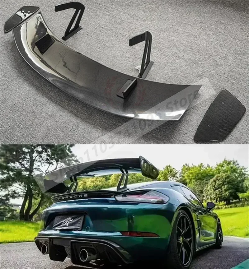 Carbon Fiber Rear Wing Lip Diffuser Tail Trunk Spoiler For Porsche 981 982 718 918 987 Cayman Boxster 2013-2024 GT GT4 Style