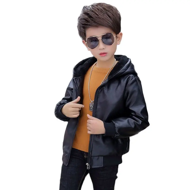 Children Jackets Boy Plush Thick Coat 2021 New Winter Casual Overcoat Kids for Boys Teenagers Outerwear Leather Coat Clothes