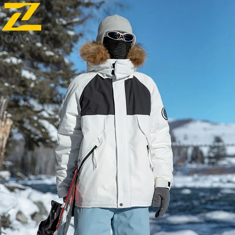 COMXZ Men Puffer Jacket 2025 Outdoor Climbing Thickened Warm Padding Coat Mao Collar Design Hood Windproof Winter Windbreaker