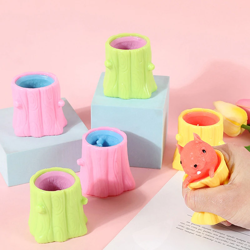 1 unidad Juguete antiestrés para niños, con forma de tronco de ardilla y tronco de árbol, con sonido al apretar, para descompresión, miniatura, de diseño peculiar