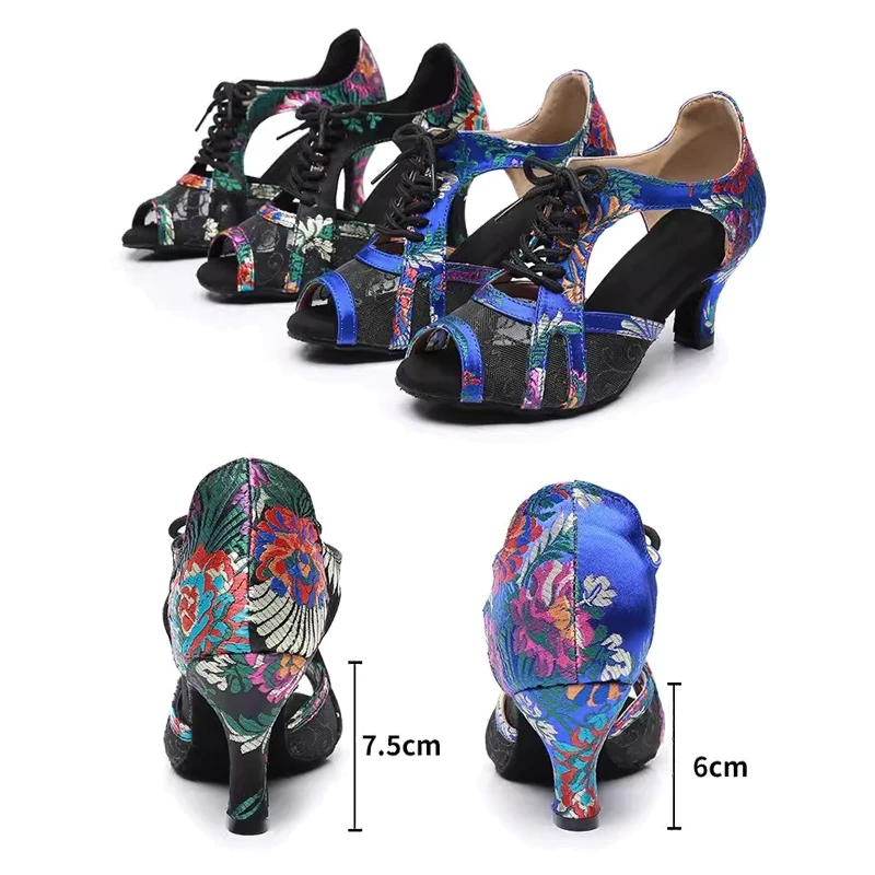 Sneakers Square Dance Shoes Adult Breathable Sandals High-end Latin Dance Shoes Embroidered Mesh Ballroom Sports Shoes For Women