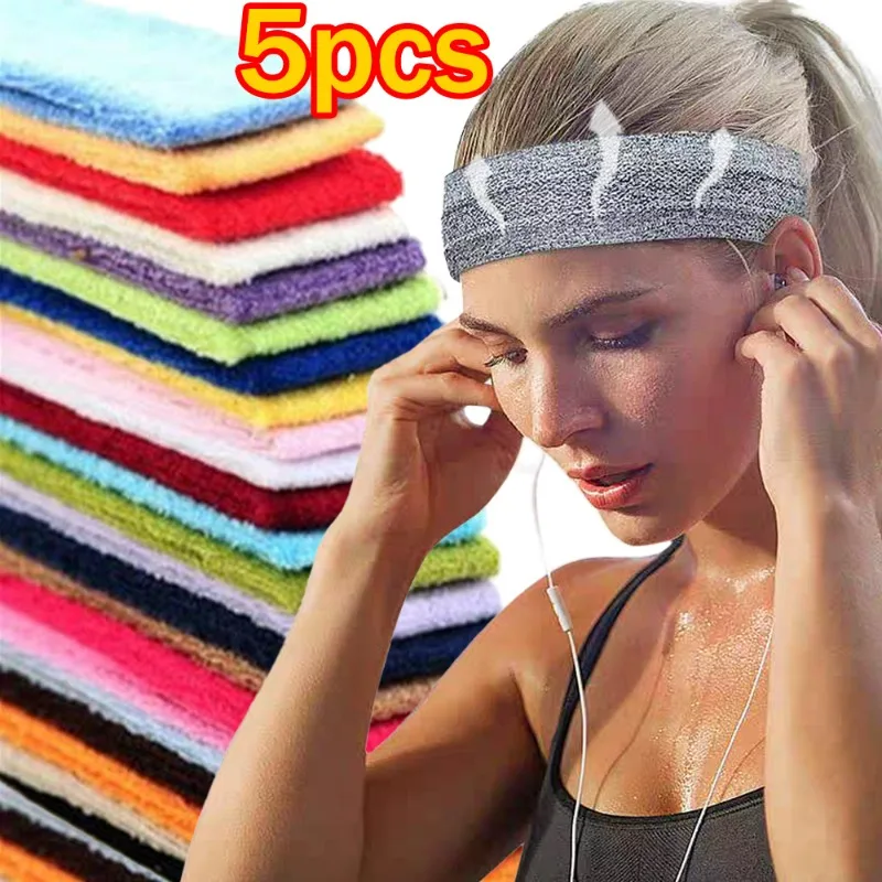 Unisex Sports Yoga Headband Elastic Sweat Absorption Fitness Hairbands Soft Hair Wrap Brace Cotton Sweatband Headwear Accessory