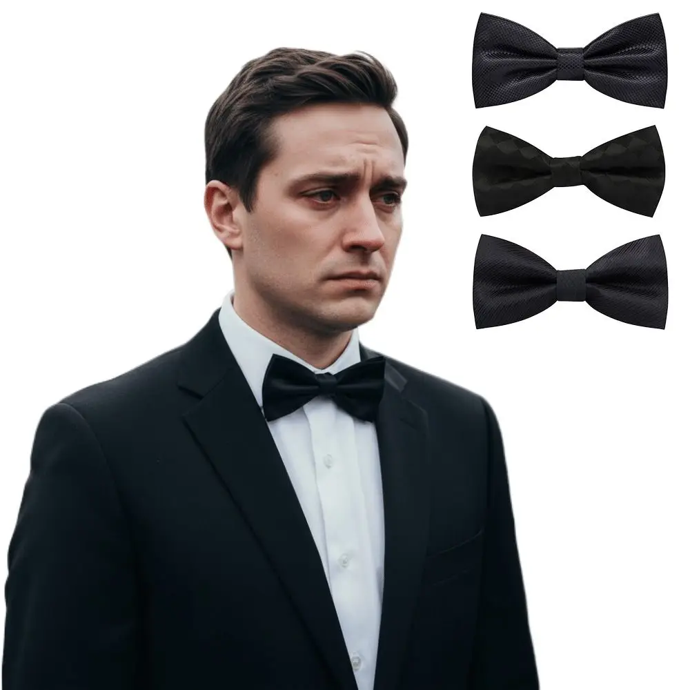 المحمولة التذكارية الأسود Bowknot بروش الأسود البوليستر طوق مسبقا ربطة العنق كليب الملكة الأم العنق الديكور دبوس