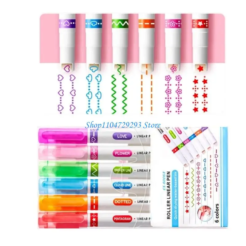 Y2GD 6 قطعة علامات رسم خط منحني تشكيلة ألوان نابضة بالحياة اللوازم المكتبية المدرسية لمجلات السفر الكتابة الإبداعية #2