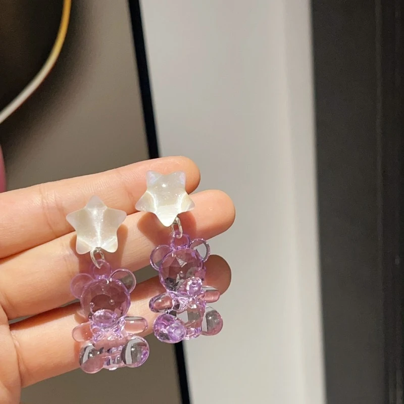 كوريا الجنوبية شفافة الدب Earnail 2025 جديد الحب على شكل أقراط مشبكية هدية عيد جميلة