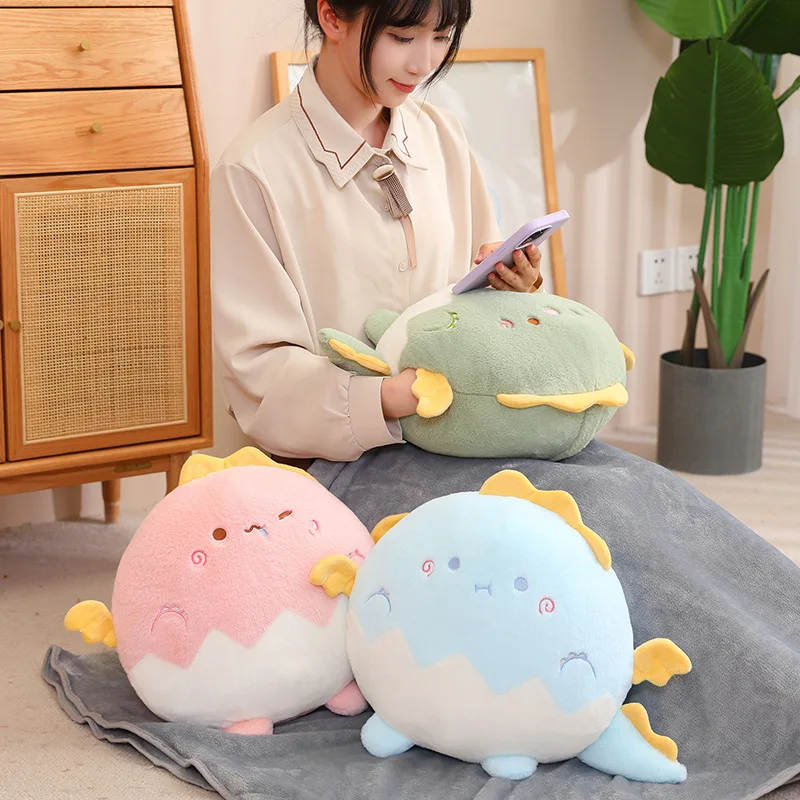 Coussin en peluche de dinosaure Kawaii, coquille d'œuf, animaux doux, gros dragon rond, coussin de canapé au beurre, jouets mignons, décoration d'intérieur